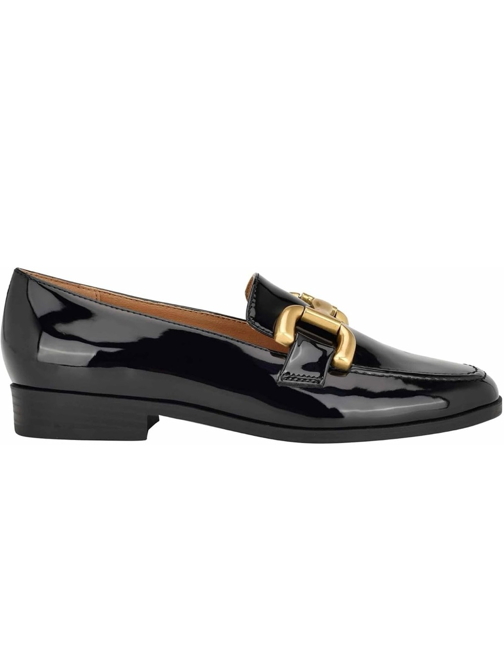 Nine West Classic Lilma Loafer in Patent Black with Metallic Horsebit Across Top